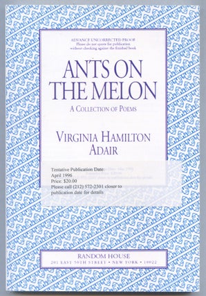 Item #556932 Ants on the Melon: A Collection of Poems. Virginia Hamilton ADAIR