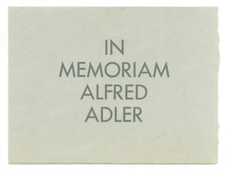 Item #556970 [Memorial Invitation]: In Memoriam Alfred Adler. Alfred ADLER, Frank L. Babbott, H....