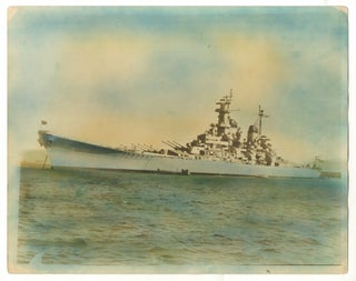 Item #558691 Large Tinted Photograph of the USS Missouri (BB-63