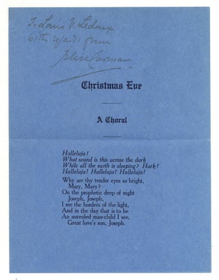 Item #559237 [Cover Title]: Christmas Eve: A Choral. Bliss CARMAN