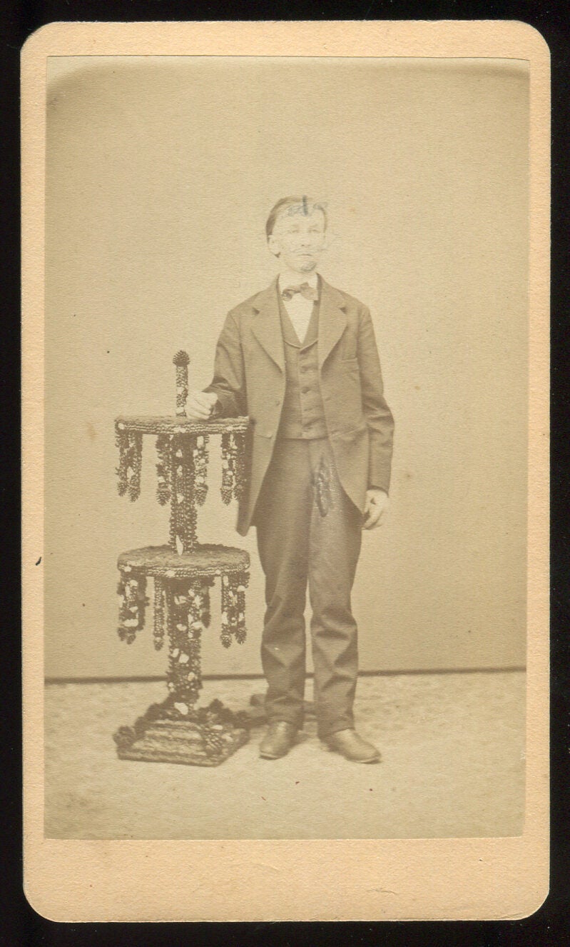Carde de Visite : Young Man Standing by an Unusual Tramp Art Table | J ...