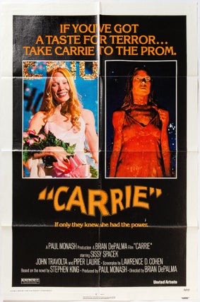 Item #564200 [Movie Poster]: Carrie. Brian DE PALMA, Stephen King, Piper Laurie, John Travolta,...