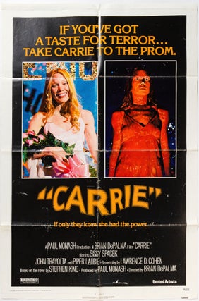 Item #564210 [Movie Poster]: Carrie. Brian DE PALMA, Stephen King, Piper Laurie, John Travolta,...