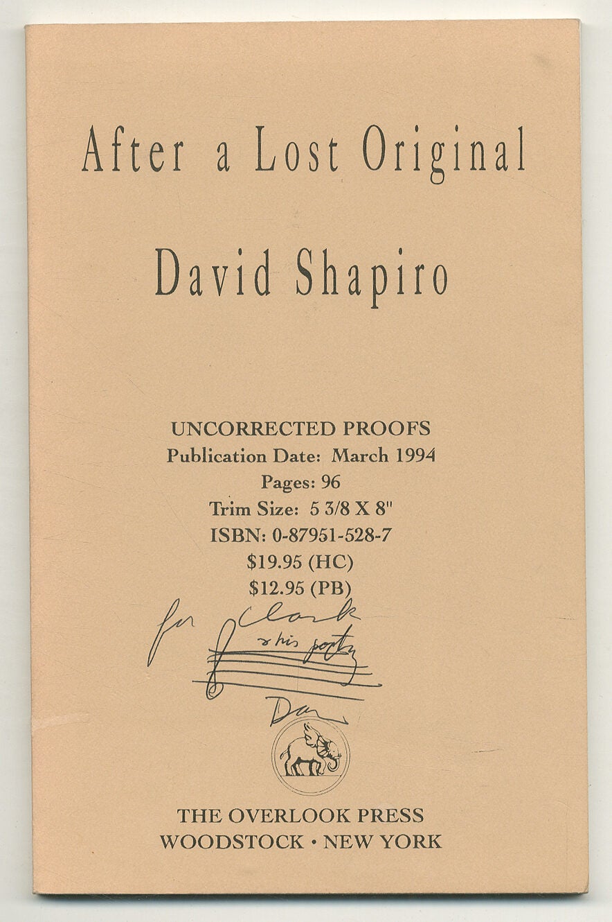 After A Lost Original: A Book of Poems | David SHAPIRO