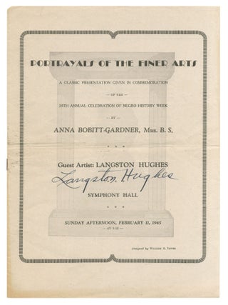 Program]: Portrayals of the Finer Arts. A Classic Presentation Given in Commemoration of the 20th. Langston HUGHES.