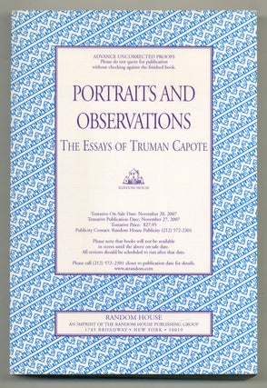Item #568303 Portraits and Observations: The Essays of Truman Capote. Truman CAPOTE