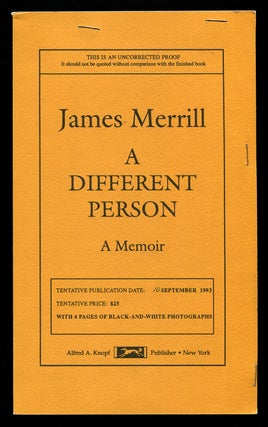 Item #568777 A Different Person: A Memoir. James MERRILL