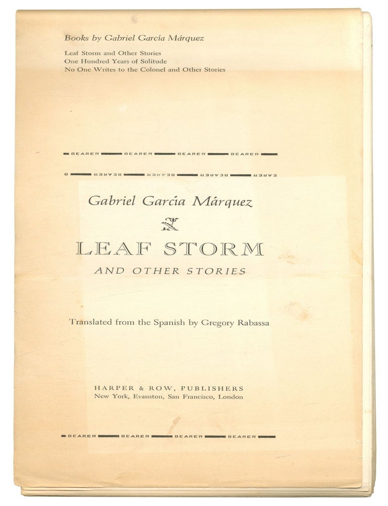Leaf Storm and Other Stories [misspelled on publisher's label "Leaf Storm & Other. Gabriel GARCIA MARQUEZ.