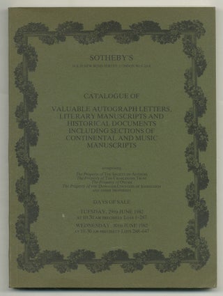 Item #572247 [Auction Catalog]: Sotheby's Catalogue of Valuable Autograph Letters, Literary...