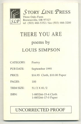 Item #573665 There You Are: Poems. Louis SIMPSON