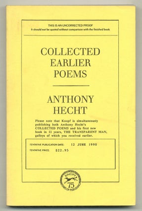 Item #574959 Collected Earlier Poems. Anthony HECHT