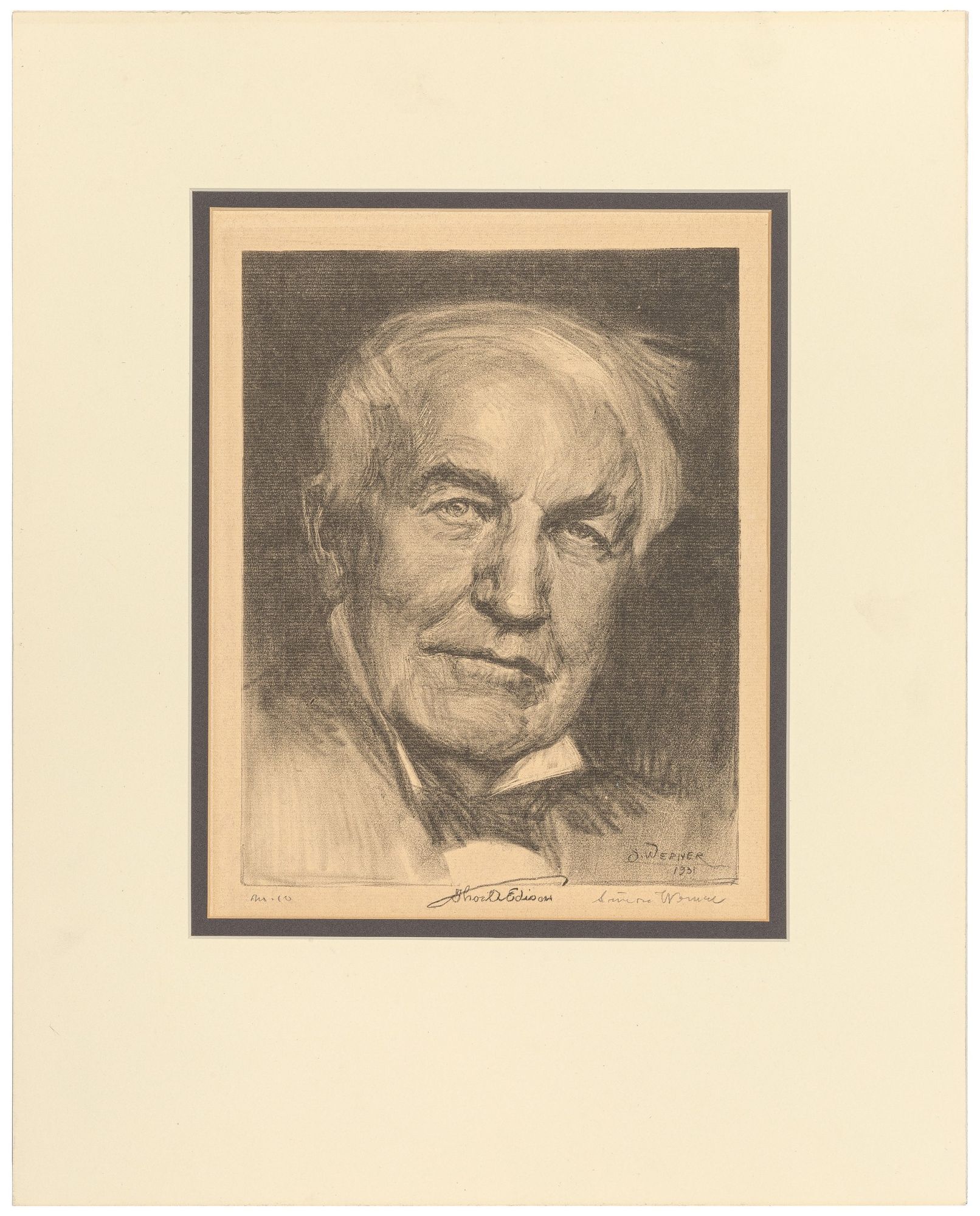 Lithograph of Thomas A. Edison Signed by the Artist | Simon WERNER