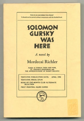 Item #575478 Solomon Gursky Was Here. Mordecai RICHLER