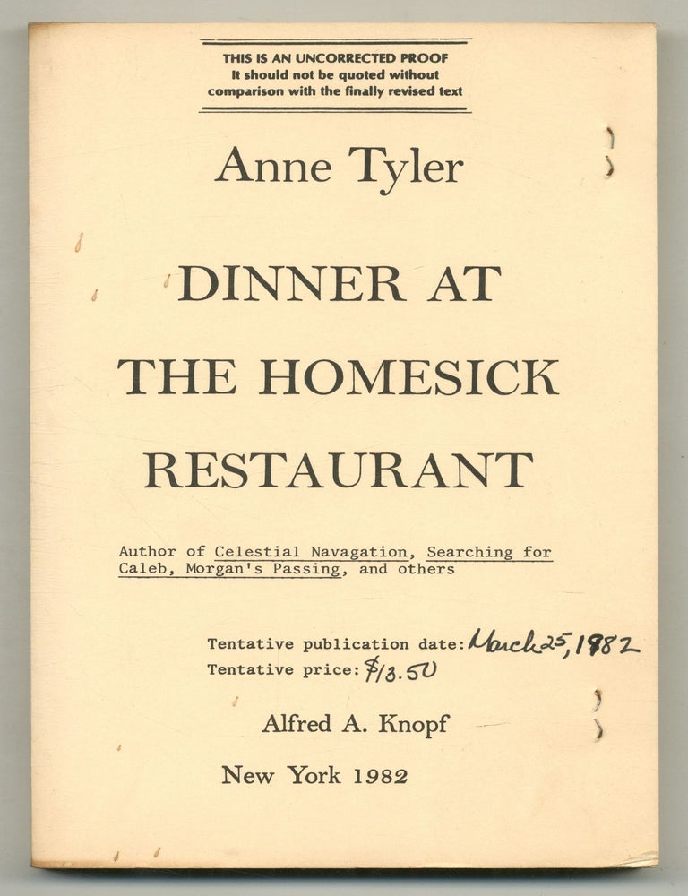 Dinner at the Homesick Restaurant. Anne TYLER.