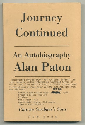 Item #576989 Journey Continued: An Autobiography. Alan PATON