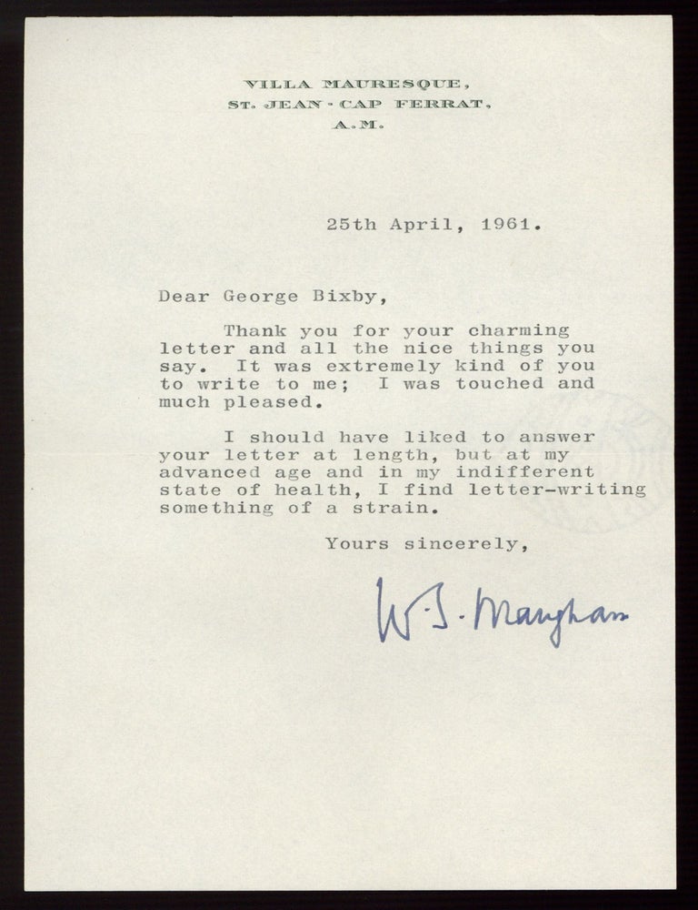 Typed Note Signed. W. Somerset MAUGHAM.