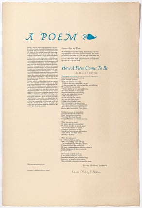 Item #578528 [Broadside]: A Poem / How A Poem Comes To Be. Laura JACKSON, Riding