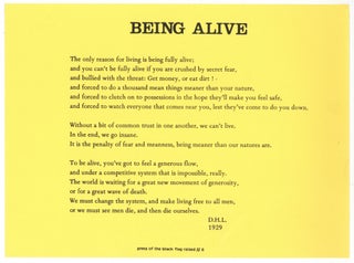 Item #579052 [Broadside]: Being Alive. D. H. LAWRENCE