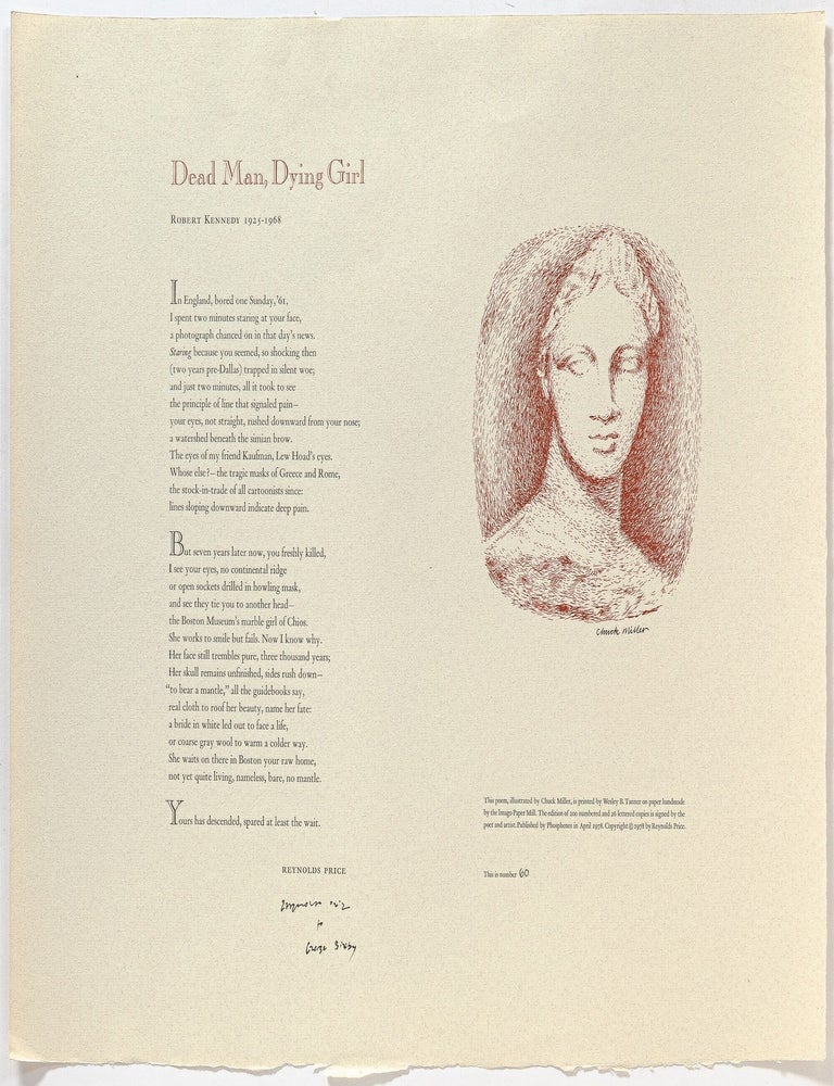 Broadside]: Dead Man, Dying Girl. Robert Kennedy 1925-1968. Reynolds PRICE, Robert F. Kennedy.