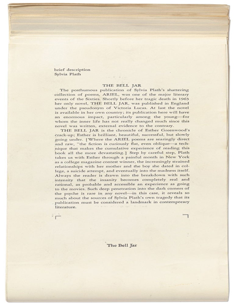 Item #581676 The Bell Jar. Sylvia PLATH.