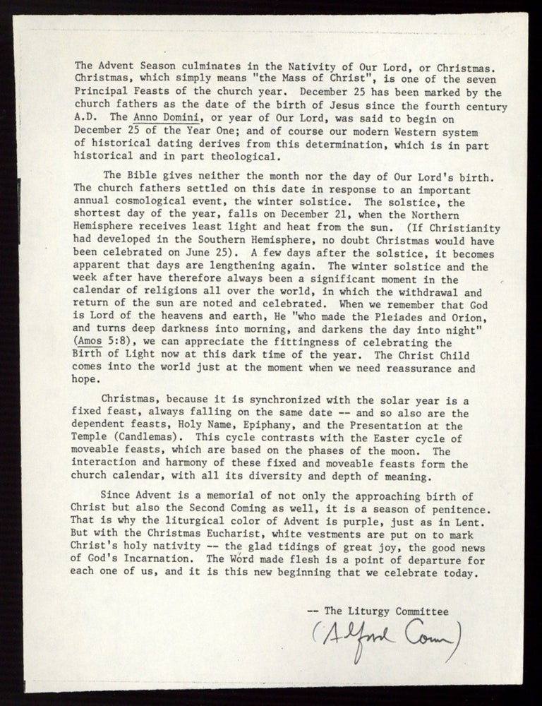 Item #582898 Printed Christmas Sentiment. Alfred CORN.