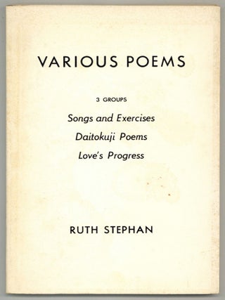 Various Poems. Ruth STEPHAN, Malcolm Cowley.