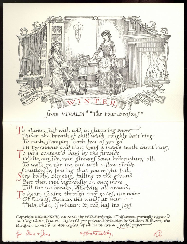 Item #593161 [Broadside card]: Winter, from Vivaldi's "The Four Seasons". W. D SNODGRASS.
