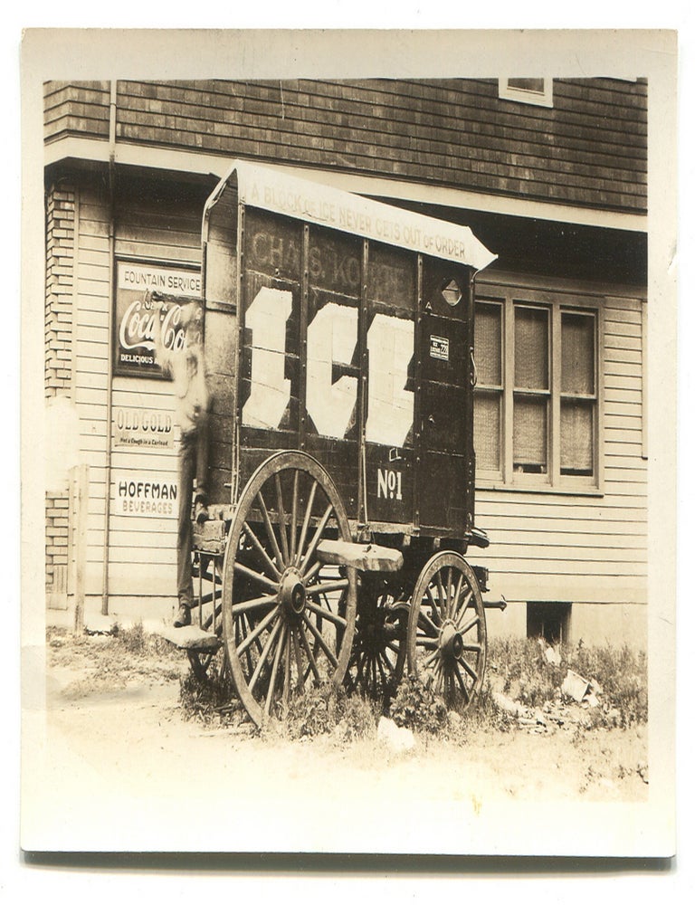 Item #600299 [Vintage Photograph] Ice Wagon, likely New Jersey: Chas. Korte. A Block of Ice Never Gets out of Order. J. Carleton? ESTY.