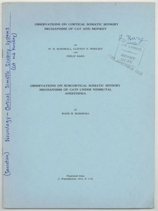 Item #600302 [Offprint]: Observations on Cortical Somatic Sensory Mechanisms of Cat and Monkey...