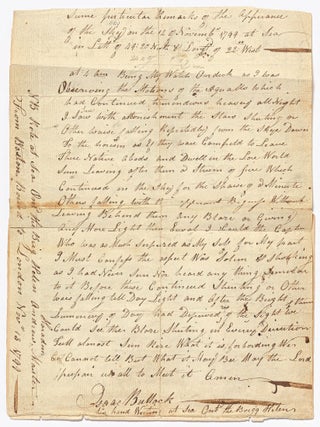 [Archive]: Isaac Bullock's Rare Shipboard Account of the First Recorded Meteor Shower in North America (November 12, 1799); together with his 1799 Seaman&rsquo;s Protection Certificate (Signed by a Revolutionary War General), and Several of his Son's Autobiographical Writings, Including Accounts of Sea Voyages and Two Gold Rush Trips to California (1850-52)
