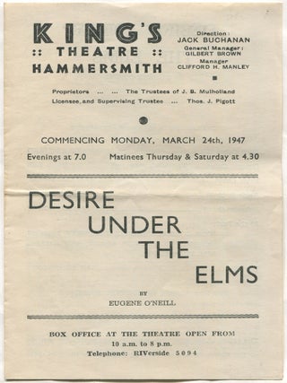 Item #601877 [Original Theatre Programme for]: Desire Under The Elms. Eugene O'NEILL