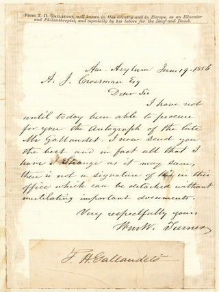 Item #602326 Autograph Signature of Thomas H. Gallaudet ("T. H. Gallaudet"). Thomas H....