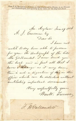 Item #602326 Autograph Signature of Thomas H. Gallaudet ("T. H. Gallaudet"). Thomas H....