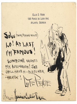 Autograph Post Card with Drawing by Lute Pease. Lute PEASE, Lucius Curtis Pease.