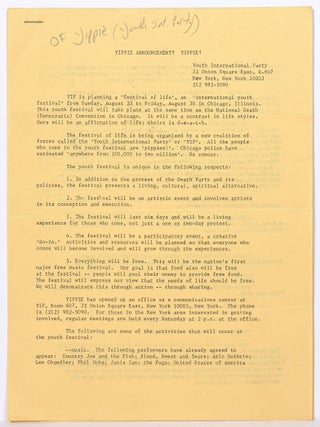 Item #602707 [Flyers]: "Yippie Announcement: Yippie!". Youth International Party