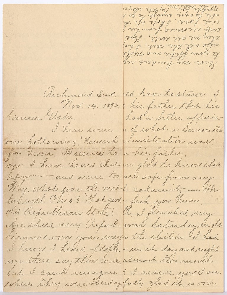 Item #602725 [Archive]: Letter Discussing 1892 Presidential Election
