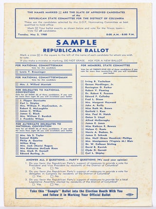 Item #602730 [Broadside]: 1960 Sample Ballot Washington DC National Committee. Lewis T. BREUNINGER