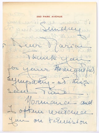 Miracle in the Evening: An Autobiography [Inscribed by his Widow to Marian Seldes with ALS]