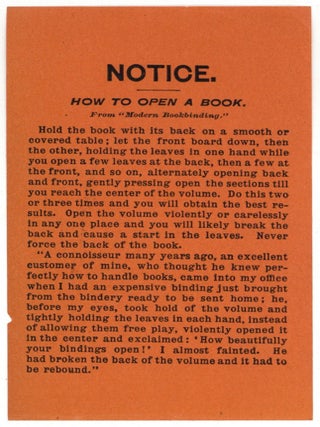 Item #603502 [Small Handbill]: Notice. How to Open a Book. William MATTHEWS