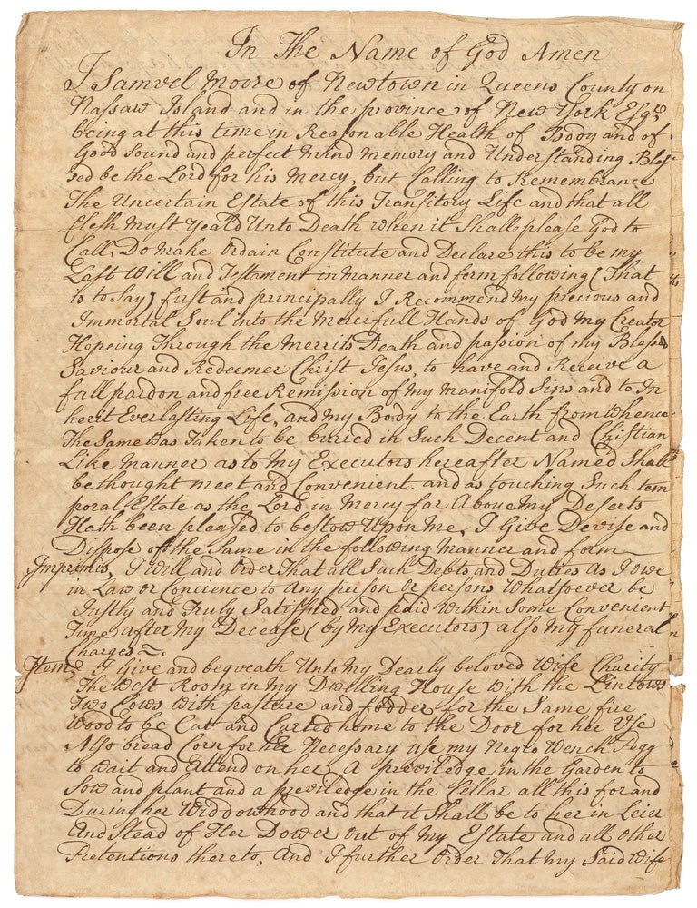 1752 Colonial Era Manuscript Will of Samuel Moore, An Early Patriarch of the Moore Homestead in. Samuel MOORE.