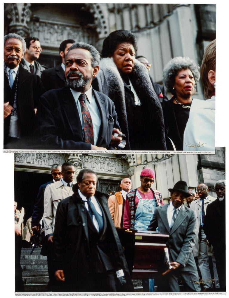 Two Color Photographs of James Baldwin's Funeral Service (Amiri Baraka, Maya Angelou, Toni. James BALDWIN, Ted PONTIFLET.