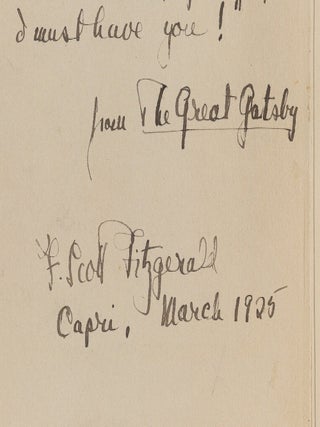 Original Photograph of F. Scott Fitzgerald, Inscribed with the Epigraph from The Great Gatsby on. F. Scott FITZGERALD.