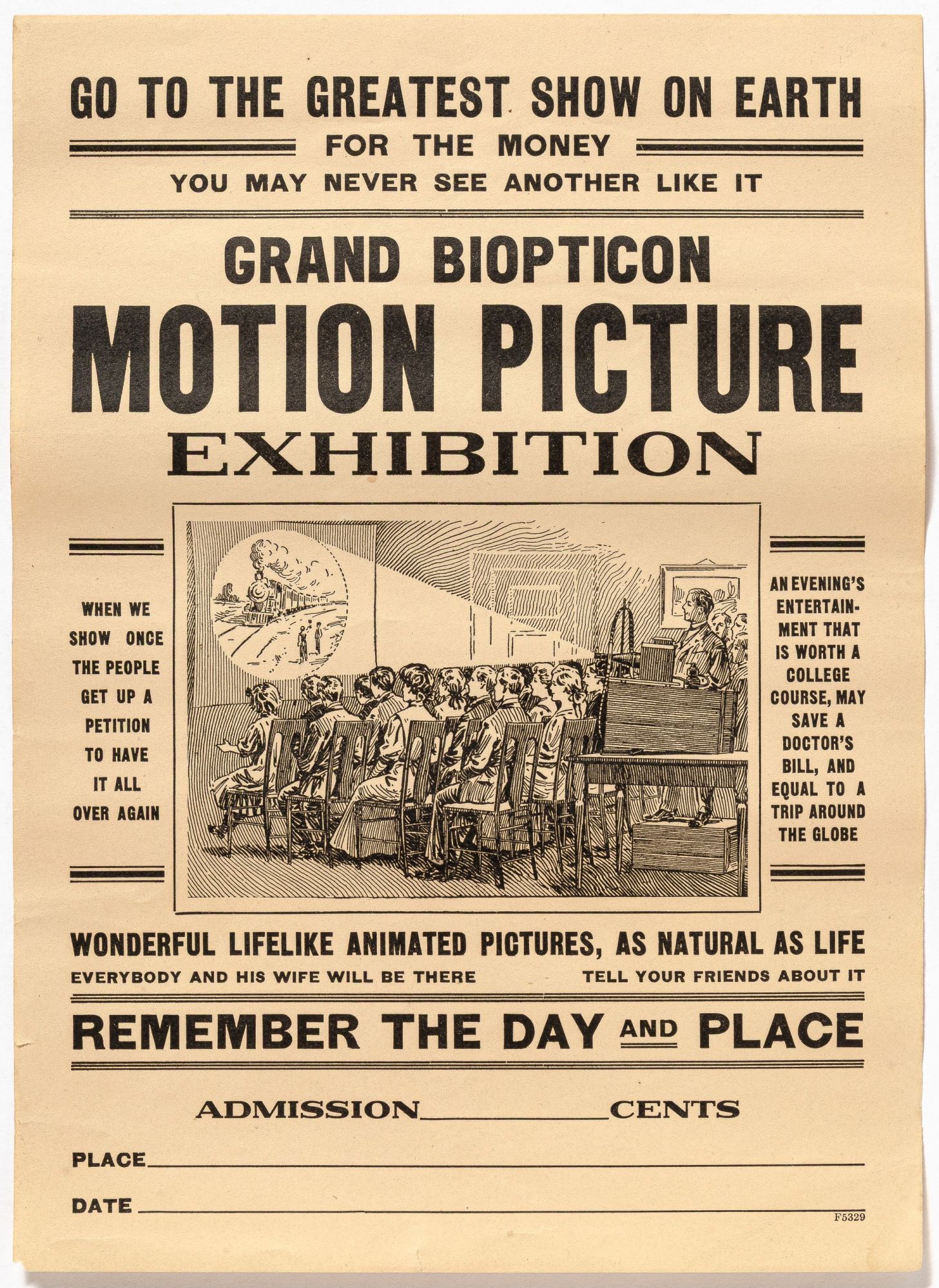 Early Film Broadside : Grand Biopticon Motion Picture Exhibition