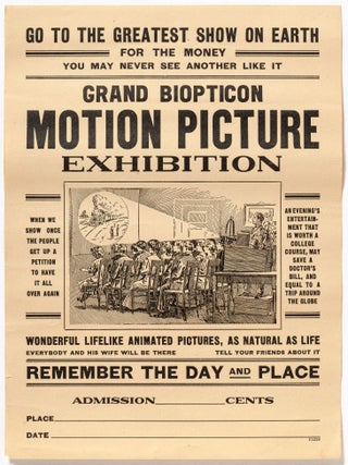 Item #606094 [Early Film Broadside]: "Grand Biopticon Motion Picture Exhibition&quot