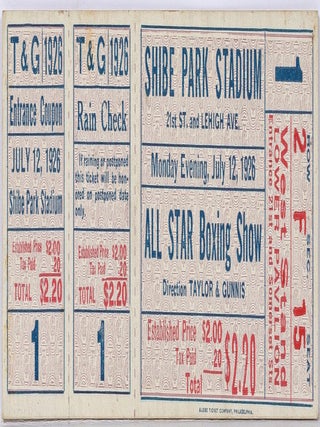 Item #606165 Unused boxing ticket, Shibe Park Stadium, Philadelphia, 1926. Benny (The Little Fish...