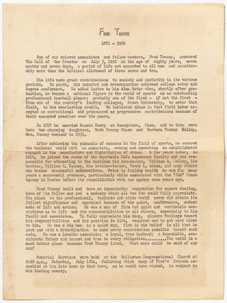 Item #606732 Death notice of baseball played Fred Tenney