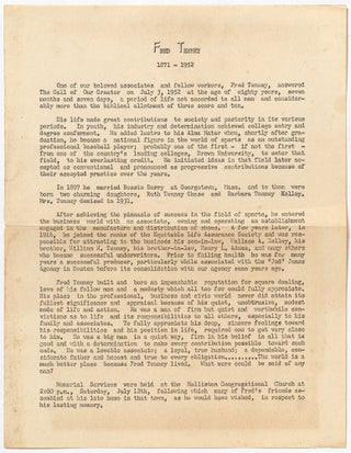 Item #606732 Death notice of baseball played Fred Tenney