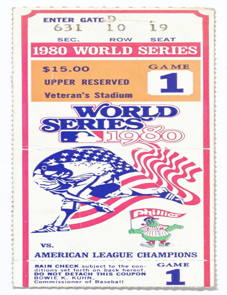 Item #606745 [Baseball ticket stub]: 1980 World Series game 1, Philadelphia Phillies vs. Kansas City Royals