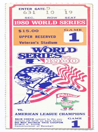Item #606745 [Baseball ticket stub]: 1980 World Series game 1, Philadelphia Phillies vs. Kansas...