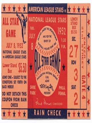 Item #606750 [Baseball ticket stub]: 1952 Major League All Star Game ticket